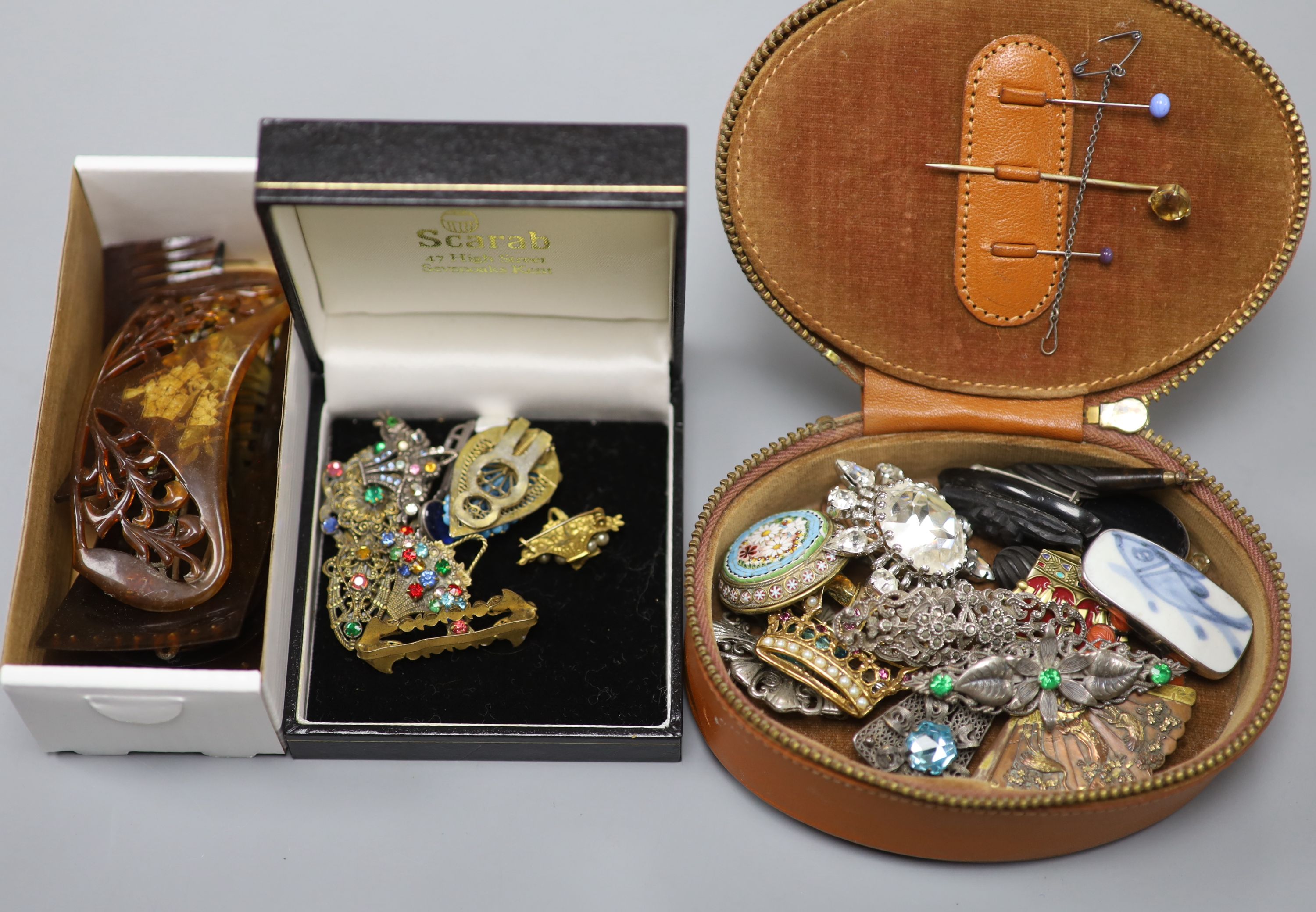 A collection of costume jewellery, wristwatches, sewing accessories, etc.,